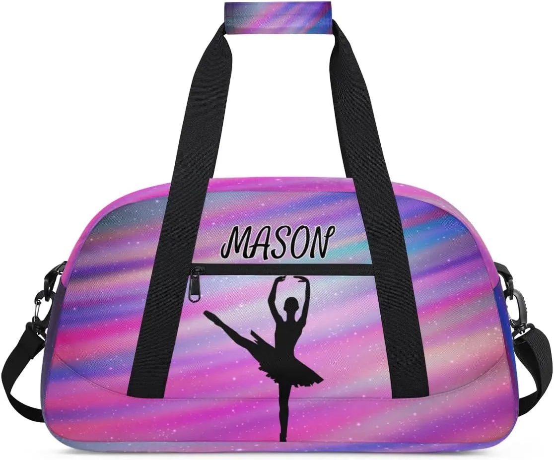 Personalized Dance Bag Gym Bag with Name for Women, Custom Sport Duffel Bag Overnight Weekender Bags Travel Duffel Bag with Dancing Silhouette, Funny Colorful Glitter