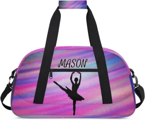 Personalized Dance Bag Gym Bag with Name for Women, Custom Sport Duffel Bag Overnight Weekender Bags Travel Duffel Bag with Dancing Silhouette, Funny Colorful Glitter