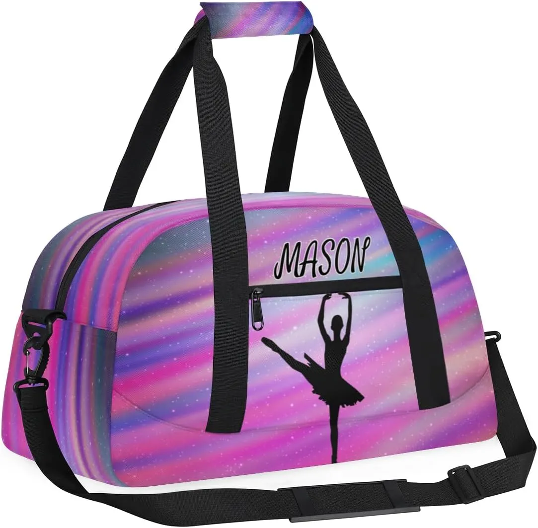 Personalized Dance Bag Gym Bag with Name for Women, Custom Sport Duffel Bag Overnight Weekender Bags Travel Duffel Bag with Dancing Silhouette, Funny Colorful Glitter