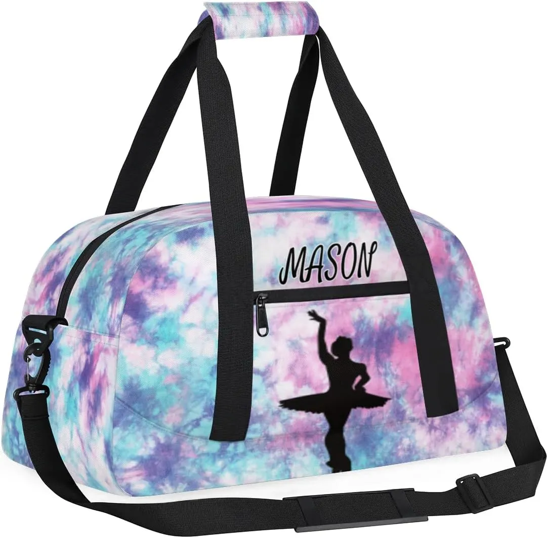 Personalized Dance Bag Gym Bag with Name for Women, Custom Sport Duffel Bag Overnight Weekender Bags Travel Duffel Bag with Dancing Silhouette, Glitter Pattern