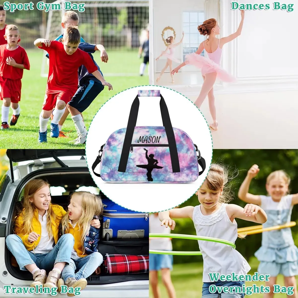 Personalized Dance Bag Gym Bag with Name for Women, Custom Sport Duffel Bag Overnight Weekender Bags Travel Duffel Bag with Dancing Silhouette, Glitter Pattern