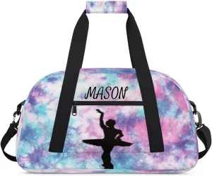 Personalized Dance Bag Gym Bag with Name for Women, Custom Sport Duffel Bag Overnight Weekender Bags Travel Duffel Bag with Dancing Silhouette, Glitter Pattern