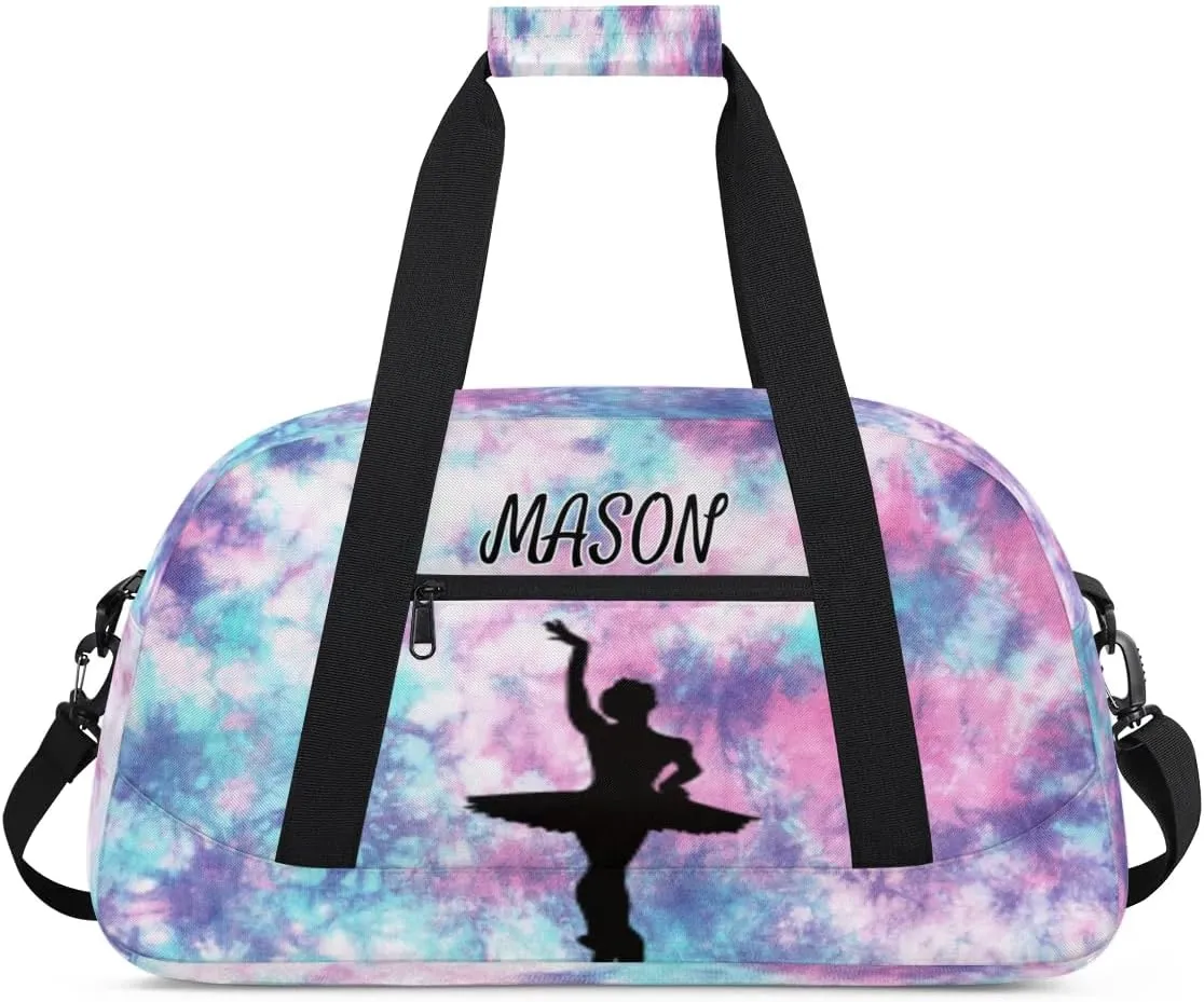 Personalized Dance Bag Gym Bag with Name for Women, Custom Sport Duffel Bag Overnight Weekender Bags Travel Duffel Bag with Dancing Silhouette, Glitter Pattern