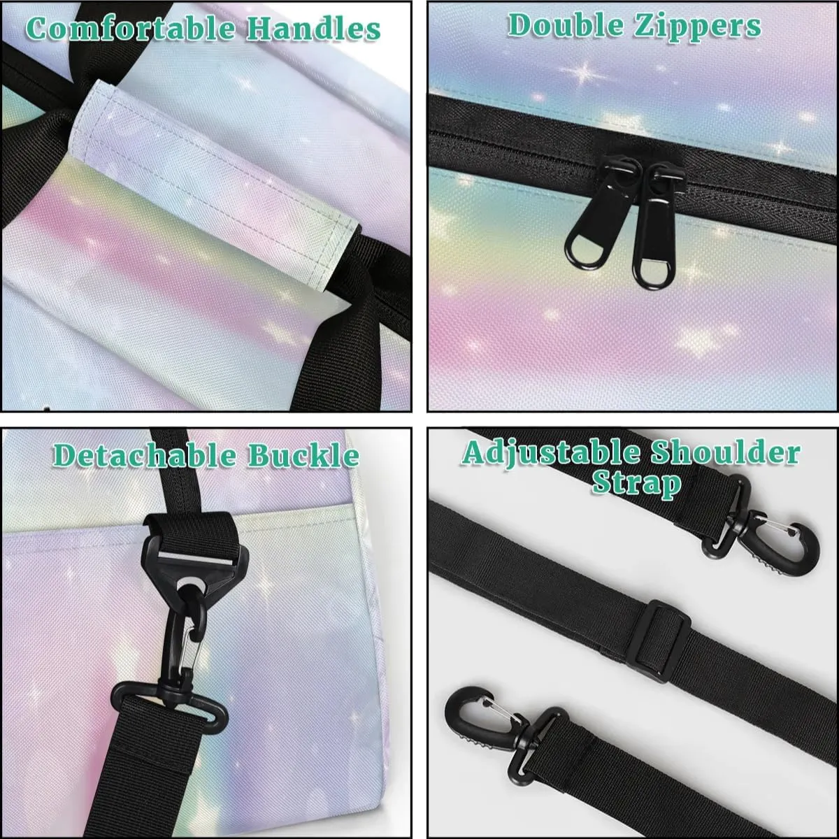 Personalized Dance Bag Gym Bag with Name for Women, Custom Sport Duffel Bag Overnight Weekender Bags Travel Duffel Bag with Dancing Silhouette, Romantic Rainbow Glitter