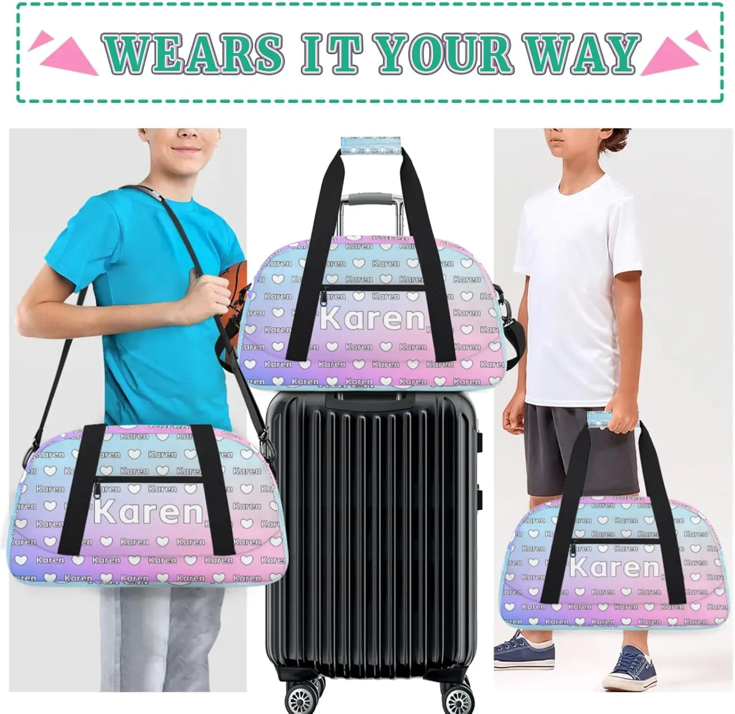 Personalized Dance Duffel Bag with Name Custom Sport Gym Travel Bags for Women Men, Customized Overnight Bags Weekender Bag, Cut Glitter Pattern