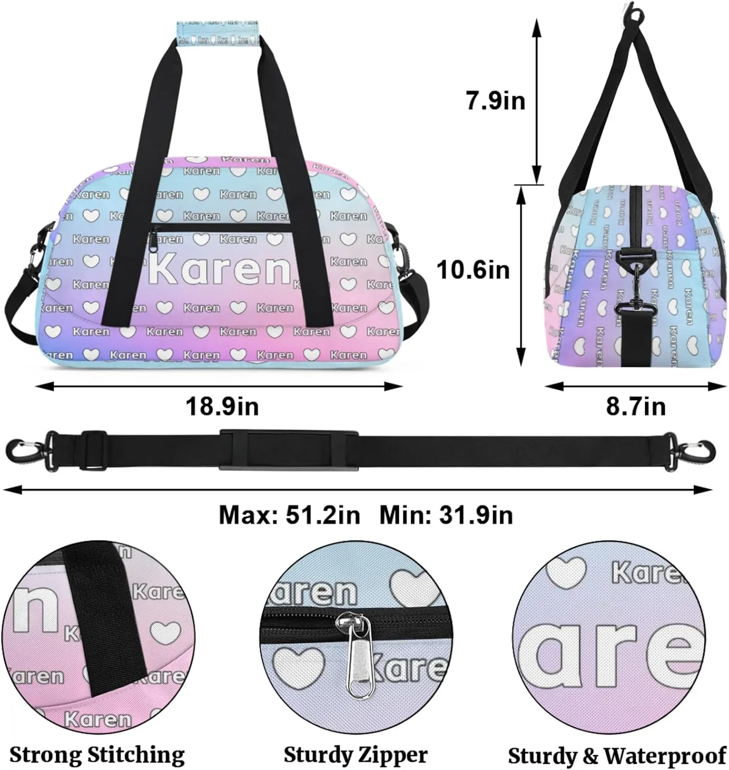 Personalized Dance Duffel Bag with Name Custom Sport Gym Travel Bags for Women Men, Customized Overnight Bags Weekender Bag, Cut Glitter Pattern