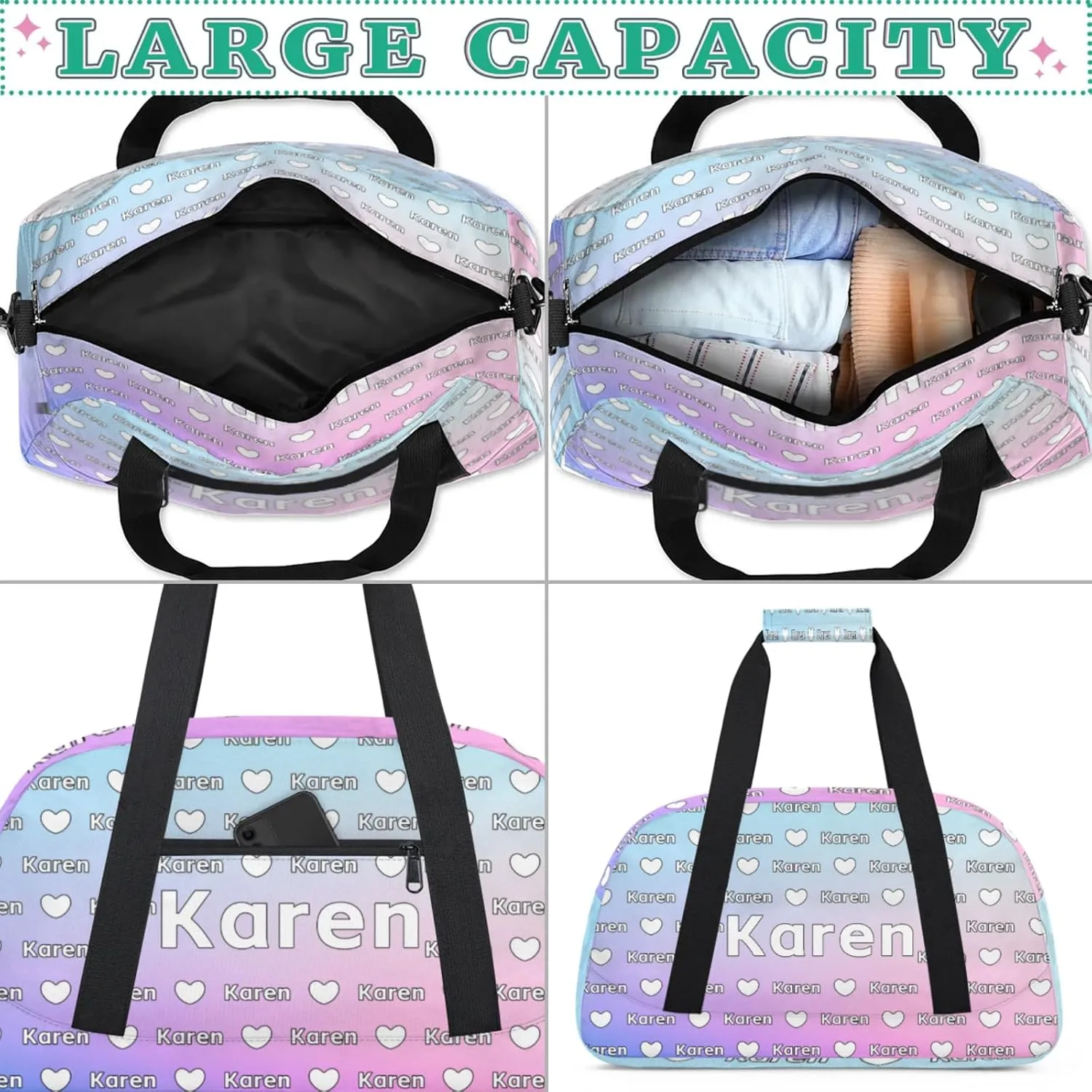 Personalized Dance Duffel Bag with Name Custom Sport Gym Travel Bags for Women Men, Customized Overnight Bags Weekender Bag, Cut Glitter Pattern
