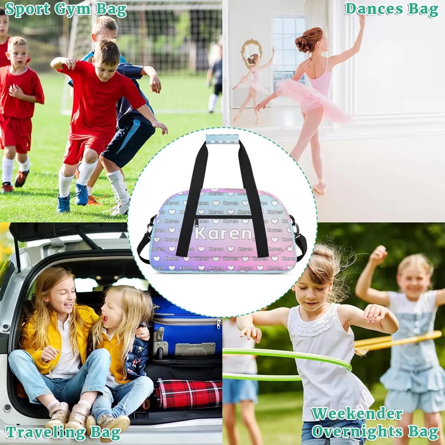 Personalized Dance Duffel Bag with Name Custom Sport Gym Travel Bags for Women Men, Customized Overnight Bags Weekender Bag, Cut Glitter Pattern