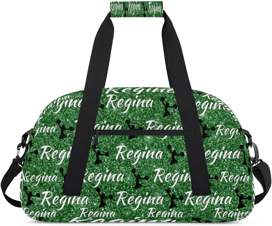 Personalized Dance Duffel Bags Custom Cheer Bag with Name for Sport Events Cheerleader Bag Customized Travel Gym Bag Overnight Weekender Carry-on Bag, Grass Green Glitter