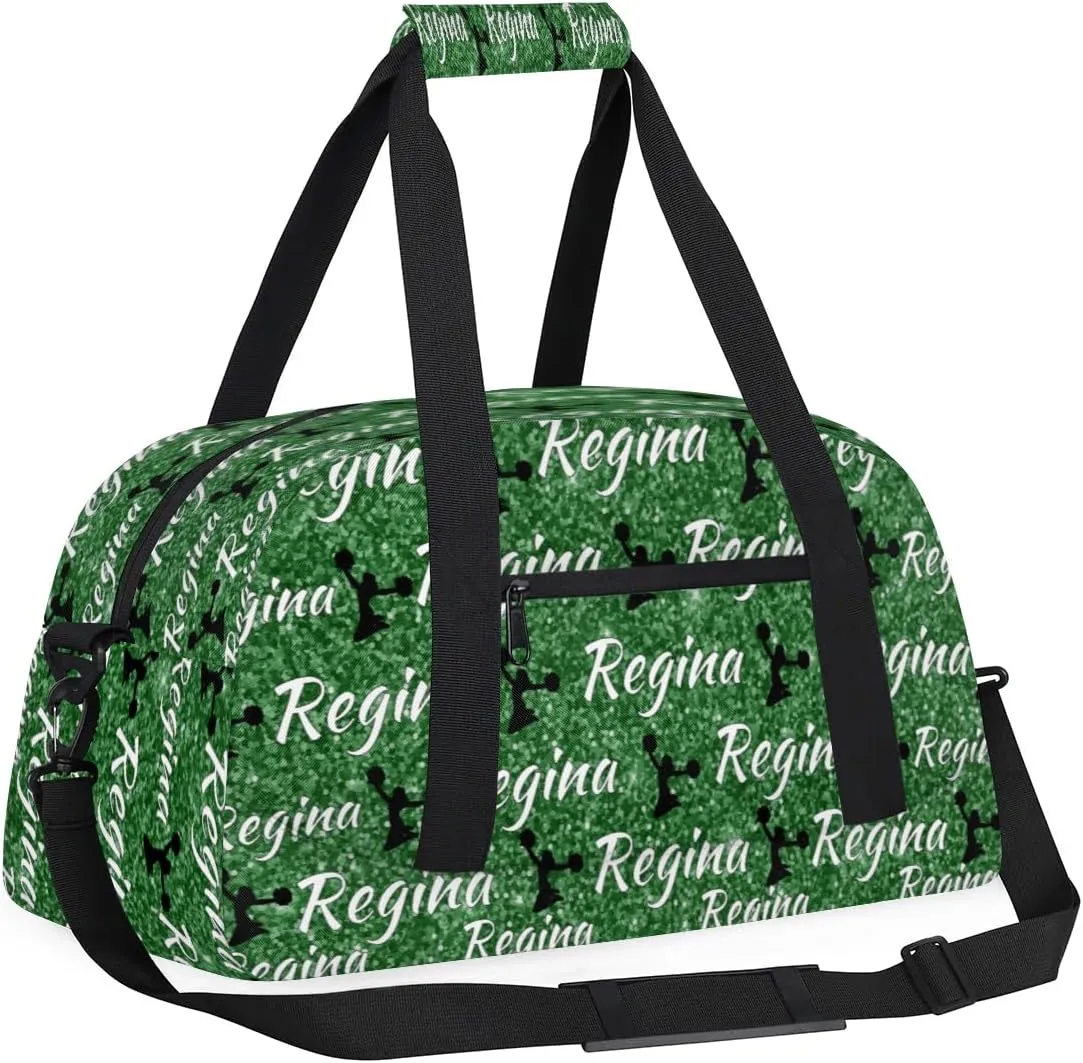 Personalized Dance Duffel Bags Custom Cheer Bag with Name for Sport Events Cheerleader Bag Customized Travel Gym Bag Overnight Weekender Carry-on Bag, Grass Green Glitter