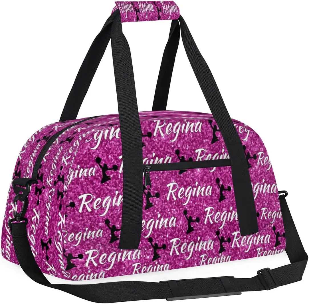 Personalized Dance Duffel Bags Custom Cheer Bag with Name for Sport Events Cheerleader Bag Customized Travel Gym Bag Overnight Weekender Carry-on Bag, Magenta Glitter