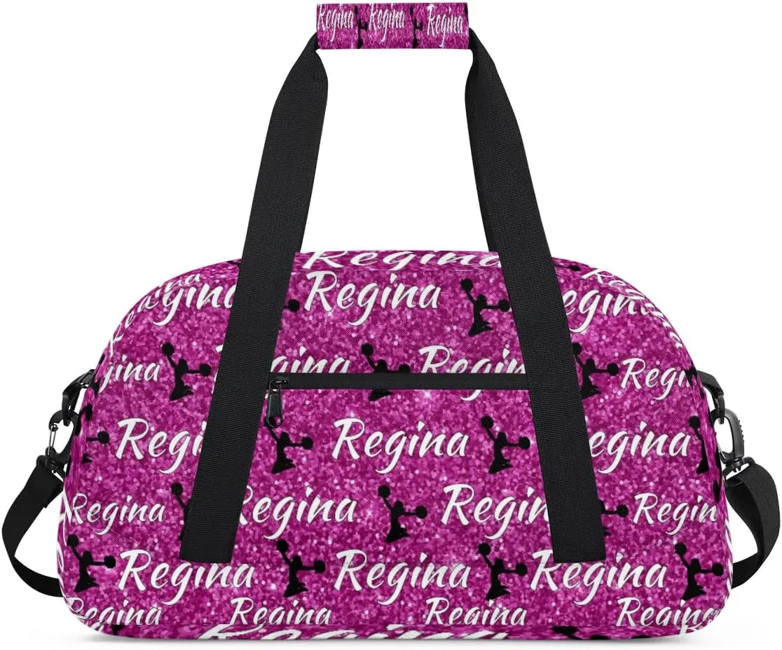Personalized Dance Duffel Bags Custom Cheer Bag with Name for Sport Events Cheerleader Bag Customized Travel Gym Bag Overnight Weekender Carry-on Bag, Magenta Glitter