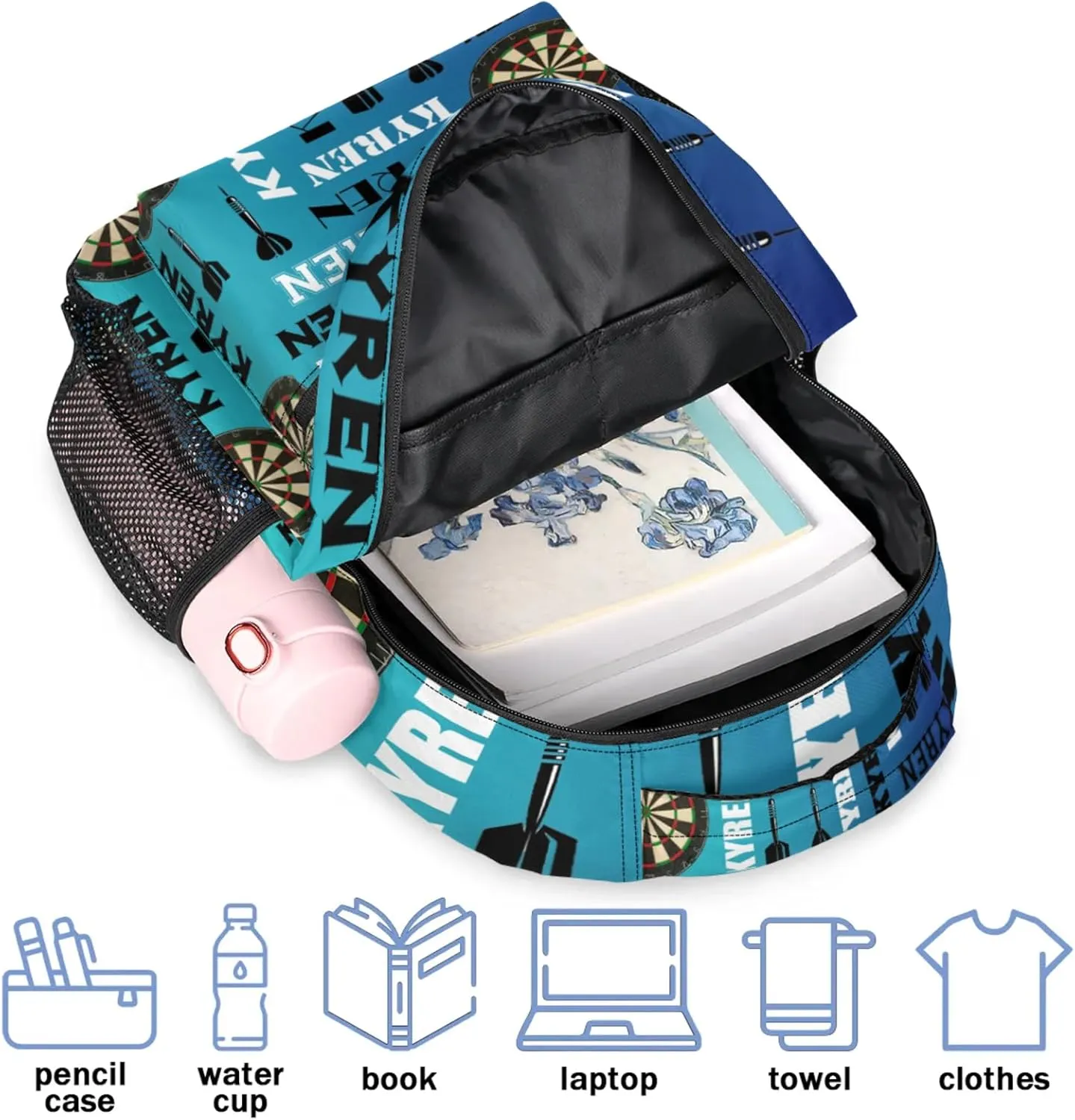 Personalized Darts Backpack with Name, Sports Bag Backpack for Men Women, Customized Laptop Backpacks Travel Camping Daypack, Blue