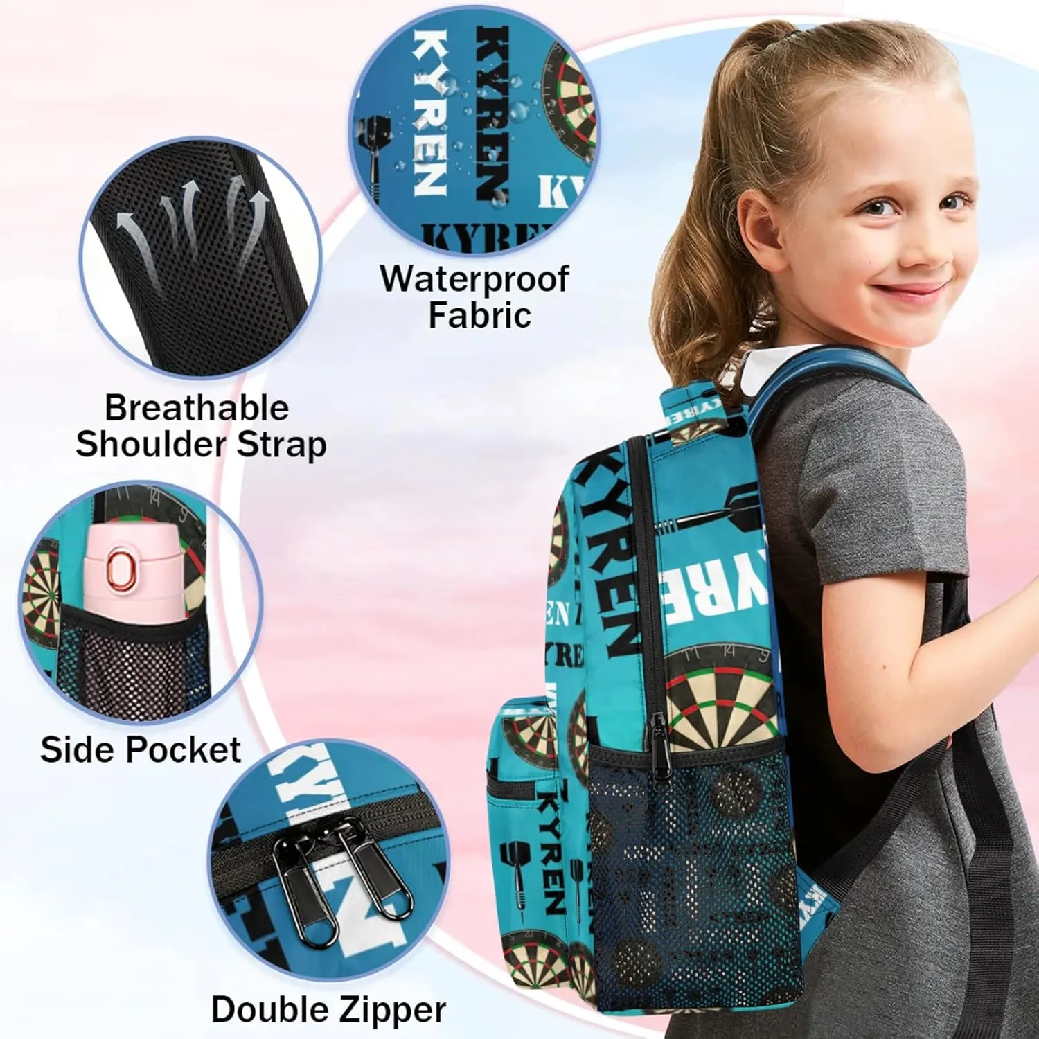 Personalized Darts Backpack with Name, Sports Bag Backpack for Men Women, Customized Laptop Backpacks Travel Camping Daypack, Blue