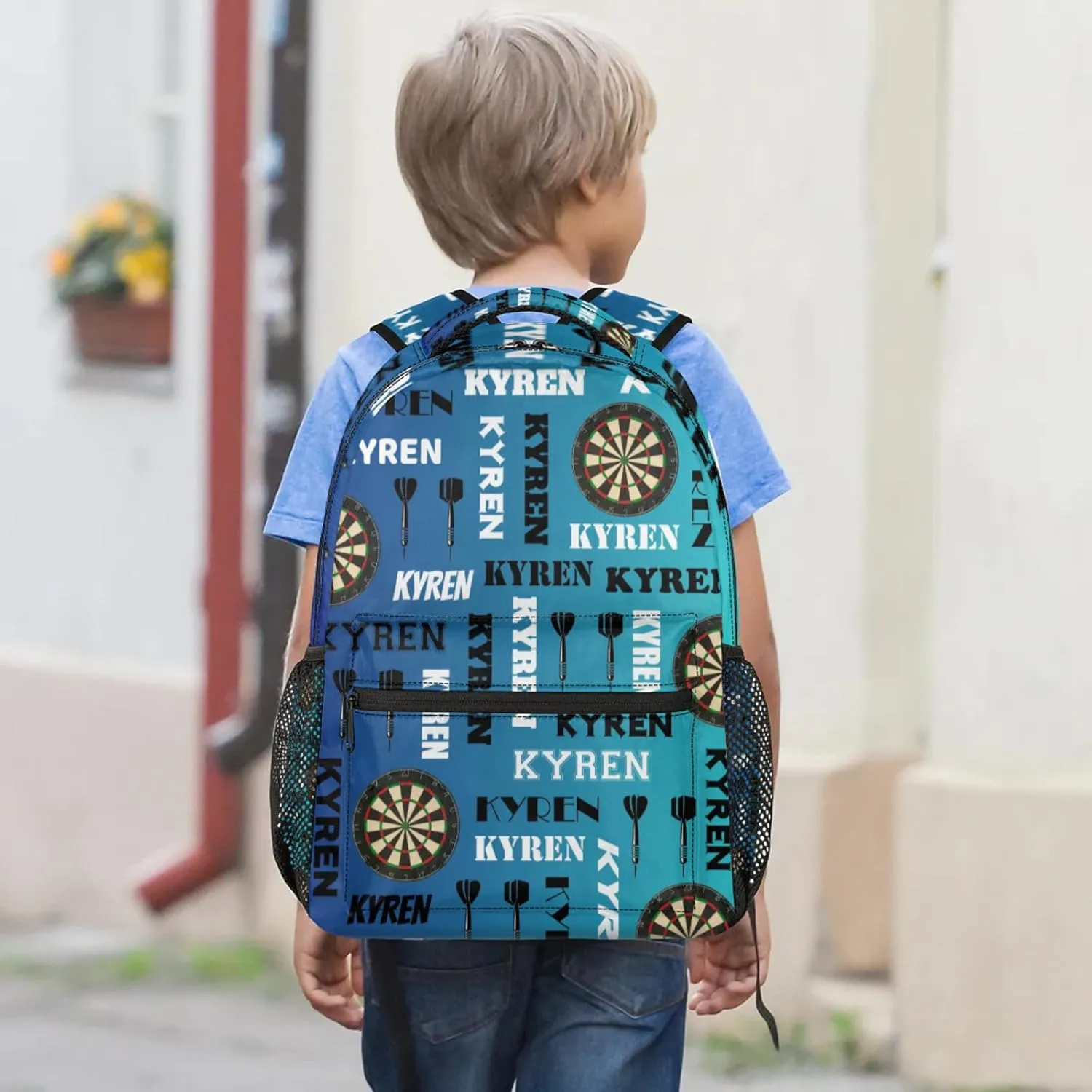 Personalized Darts Backpack with Name, Sports Bag Backpack for Men Women, Customized Laptop Backpacks Travel Camping Daypack, Blue