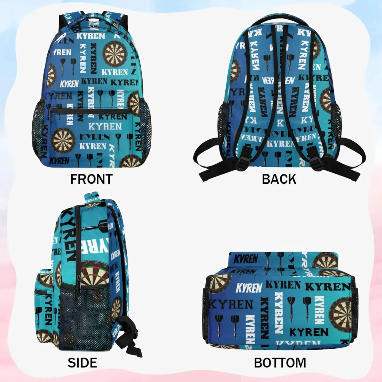 Personalized Darts Backpack with Name, Sports Bag Backpack for Men Women, Customized Laptop Backpacks Travel Camping Daypack, Blue