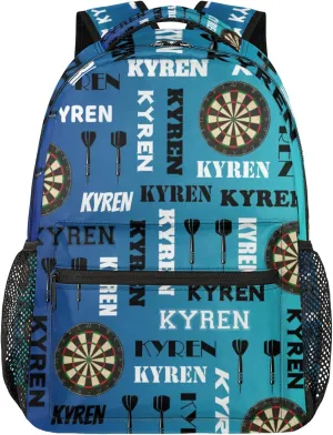 Personalized Darts Backpack with Name, Sports Bag Backpack for Men Women, Customized Laptop Backpacks Travel Camping Daypack, Blue