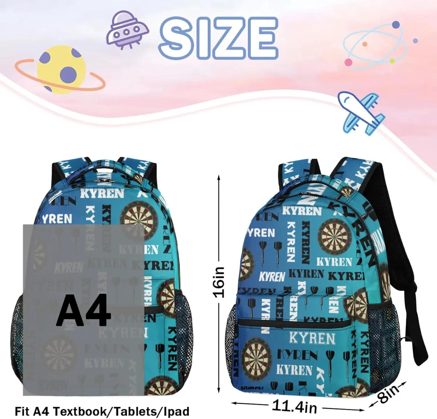 Personalized Darts Backpack with Name, Sports Bag Backpack for Men Women, Customized Laptop Backpacks Travel Camping Daypack, Blue