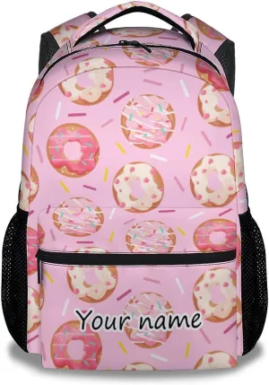 Personalized Donut Backpacks for Girls - 16 Inch Cute Backpack for School - Pink, Large Capacity, Durable, Lightweight Bookbag for Kids Travel