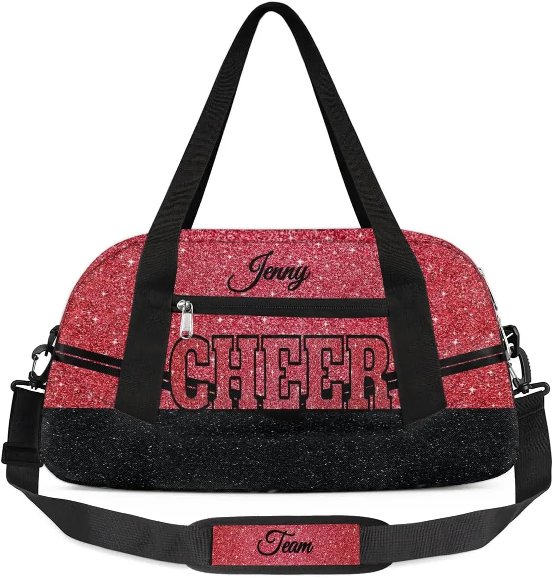 Personalized Glitter Cheer Bag Girls,Foldable Kids Duffel Bag Sports Bag Gym Custom Team Gift Weekender Bags Overnight Travel Lightweight Gymnastics Bag,Red