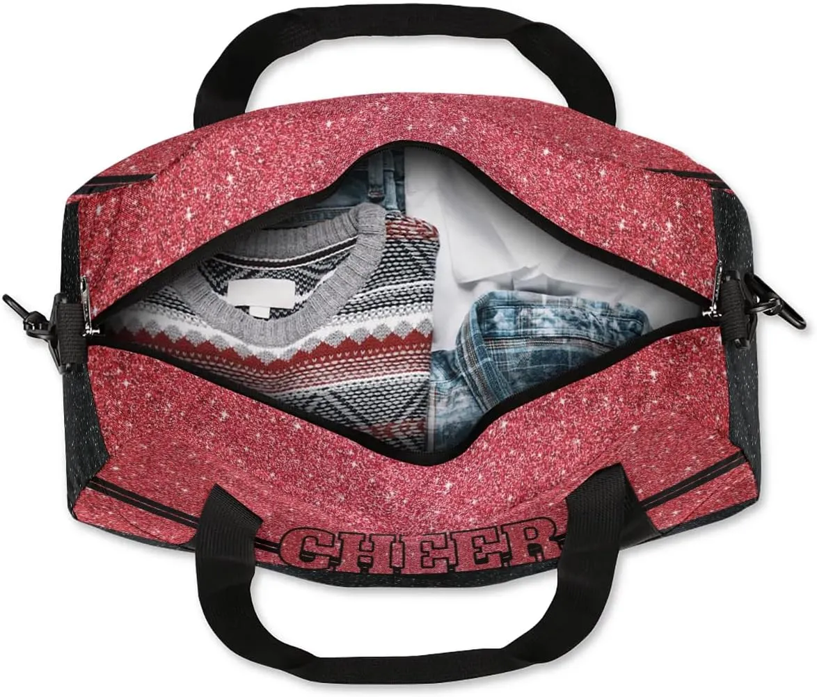 Personalized Glitter Cheer Bag Girls,Foldable Kids Duffel Bag Sports Bag Gym Custom Team Gift Weekender Bags Overnight Travel Lightweight Gymnastics Bag,Red