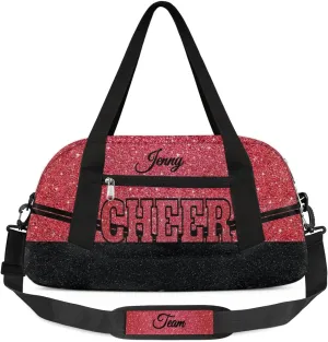 Personalized Glitter Cheer Bag Girls,Foldable Kids Duffel Bag Sports Bag Gym Custom Team Gift Weekender Bags Overnight Travel Lightweight Gymnastics Bag,Red
