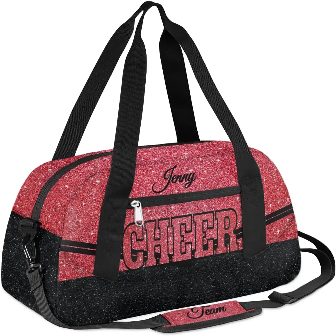 Personalized Glitter Cheer Bag Girls,Foldable Kids Duffel Bag Sports Bag Gym Custom Team Gift Weekender Bags Overnight Travel Lightweight Gymnastics Bag,Red