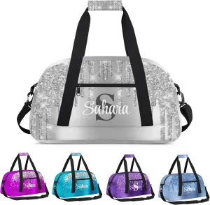 Personalized Glitter Dance Bag Duffel Bag for Girl, Custom Gym Bag Sport Duffel Bag, Ballet Bag Cheerleader Weekender Bags Travel Bag for Kids Sliver Glitter