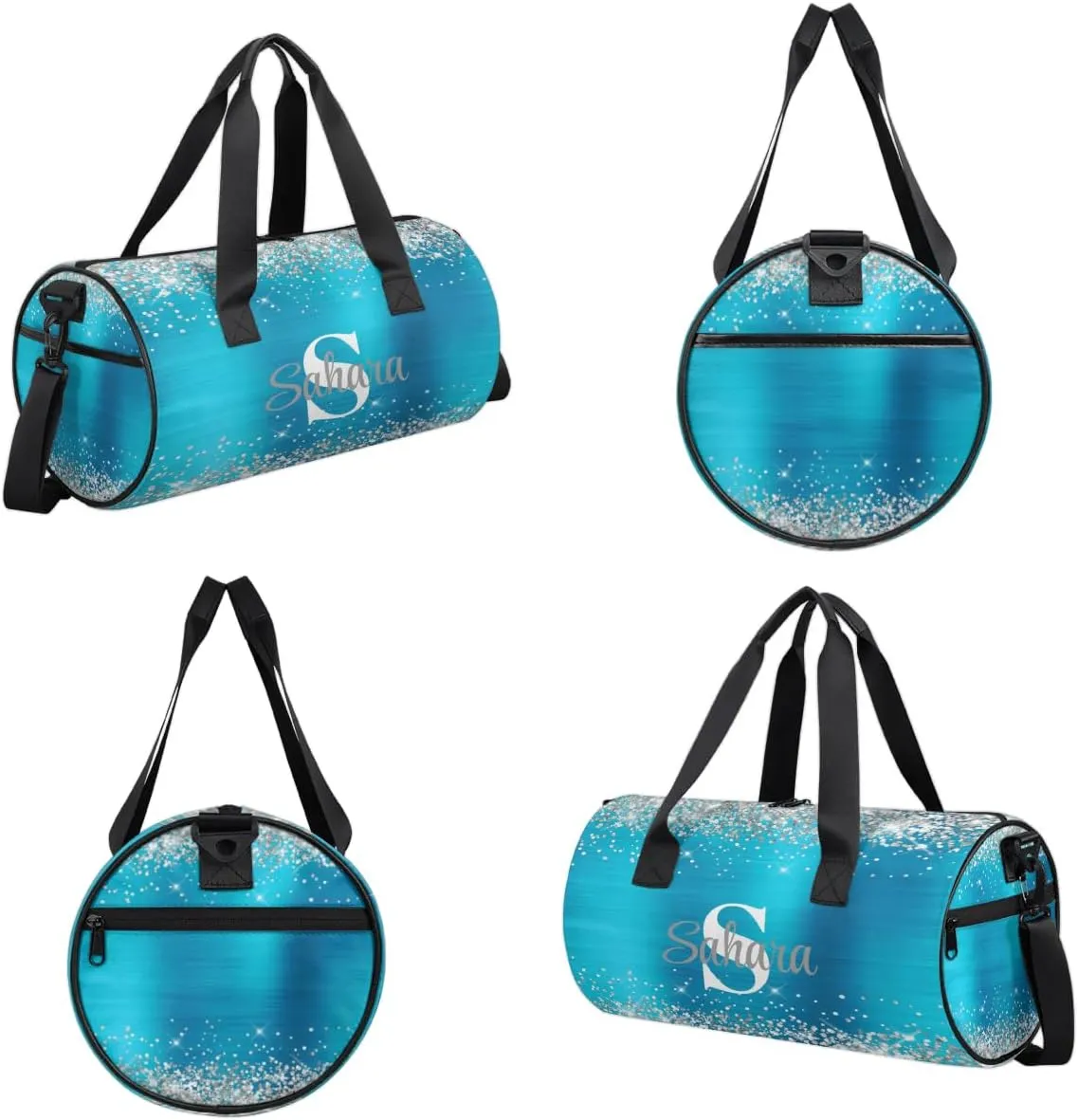 Personalized Glitter Dance Bag Duffle Bag for Girl, Custom Gymnastics Cheerleader Bag Travel Bag Sport Gym Bag Weekender Bags with Adjustable Silver Glitter Light Blue