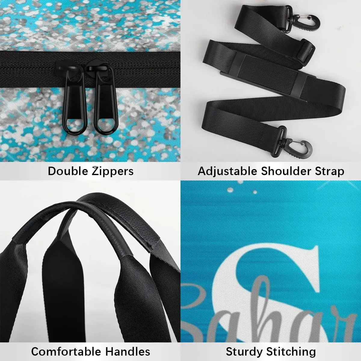 Personalized Glitter Dance Bag Duffle Bag for Girl, Custom Gymnastics Cheerleader Bag Travel Bag Sport Gym Bag Weekender Bags with Adjustable Silver Glitter Light Blue