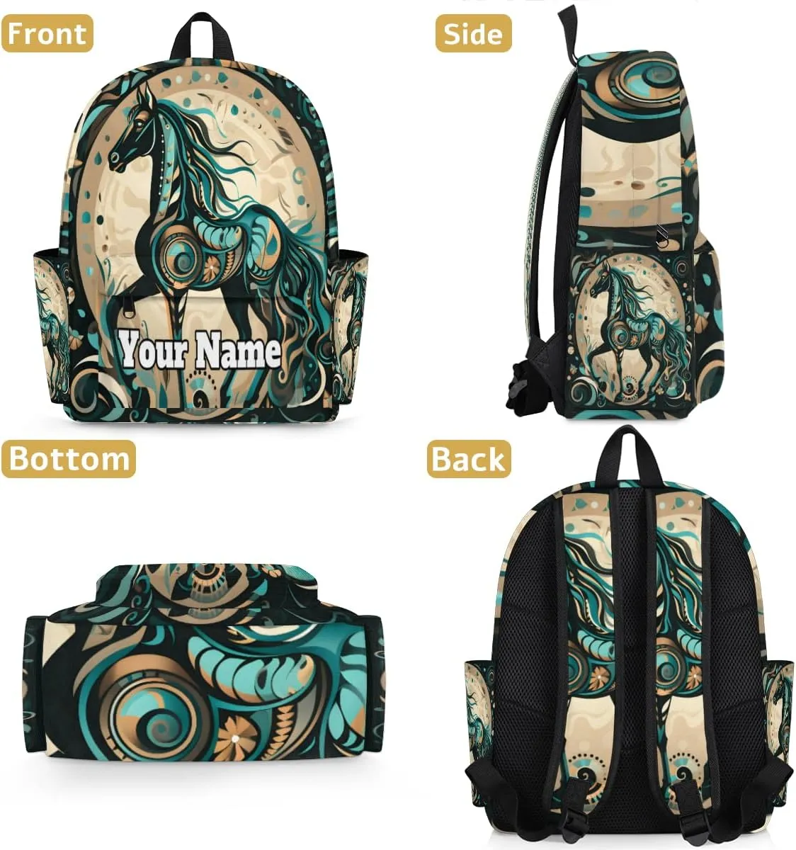 Personalized Horse Preschool Toddler Backpack for Boys Girls Custom Kids Name Small Bookbags Kindergarten Elementary Backpack, Horse Print