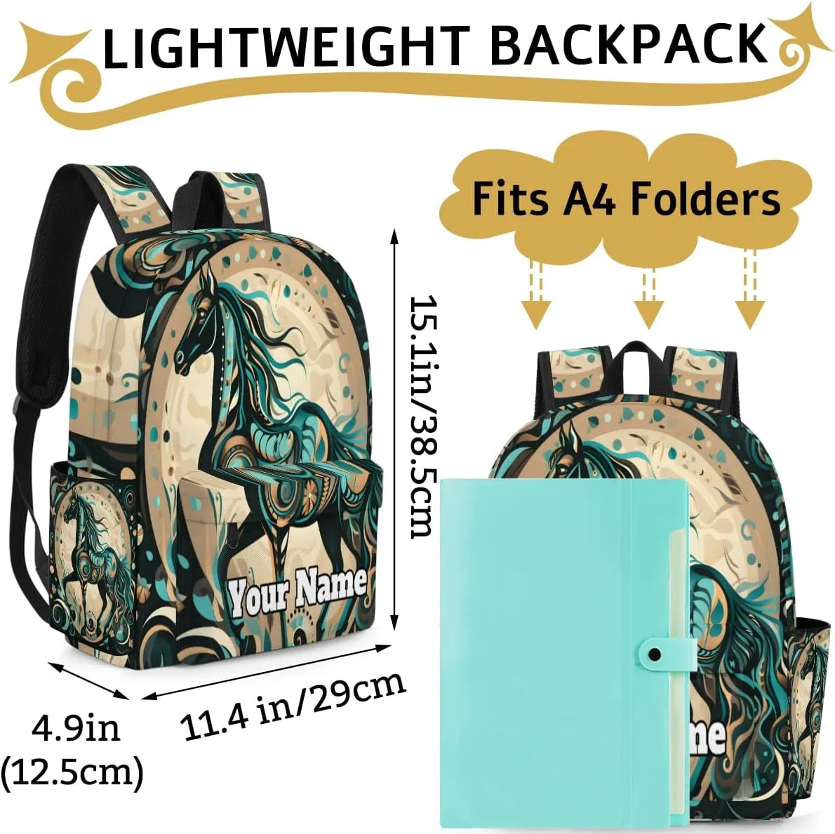 Personalized Horse Preschool Toddler Backpack for Boys Girls Custom Kids Name Small Bookbags Kindergarten Elementary Backpack, Horse Print