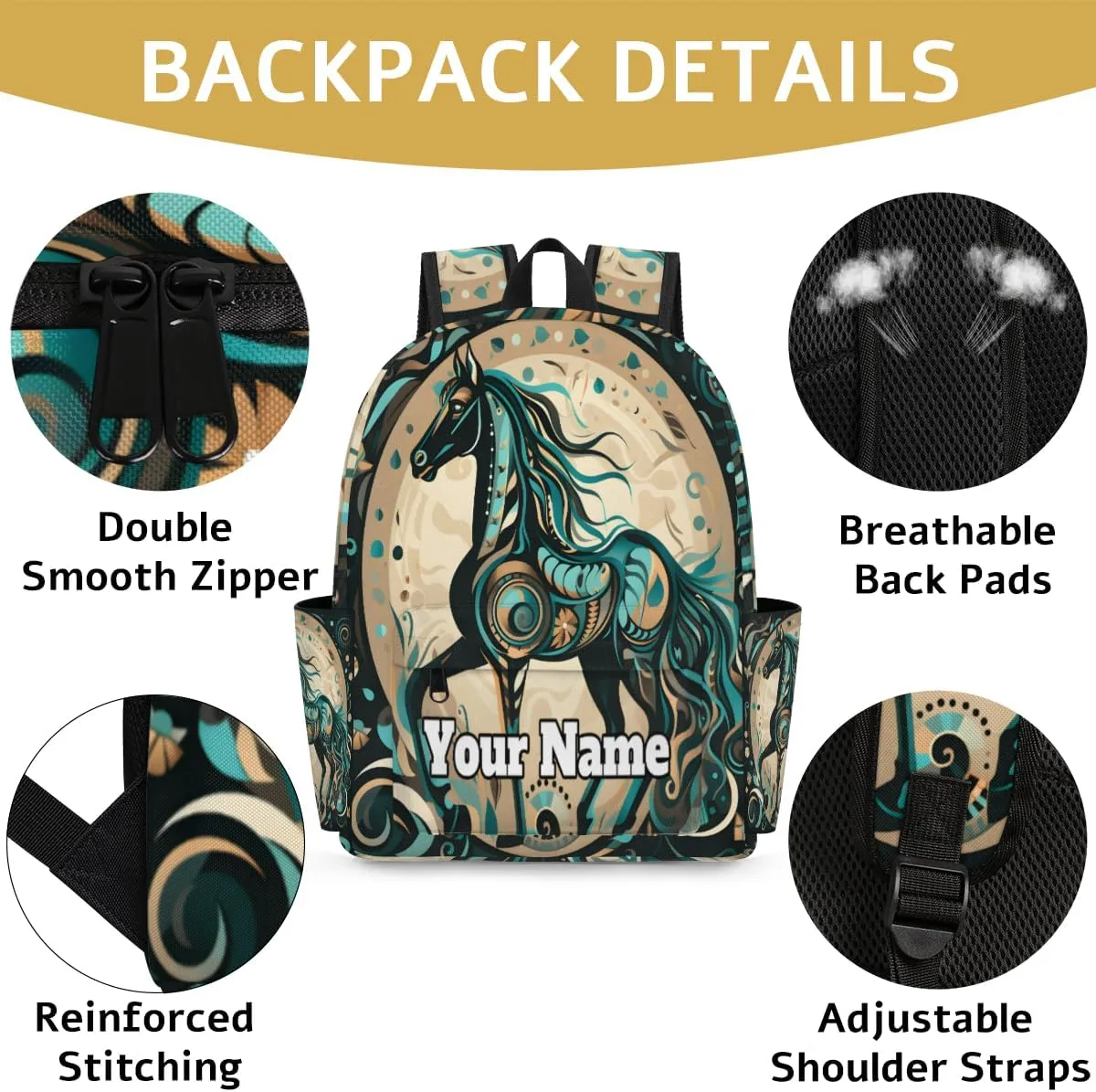 Personalized Horse Preschool Toddler Backpack for Boys Girls Custom Kids Name Small Bookbags Kindergarten Elementary Backpack, Horse Print