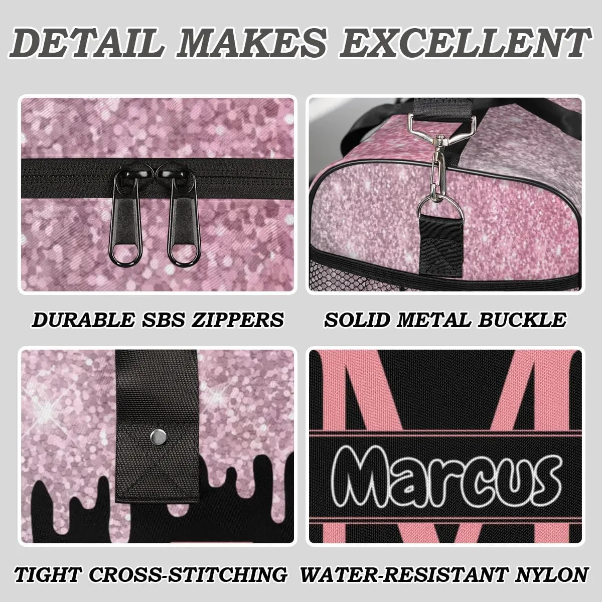 Personalized Initial Sports Bag Travel Duffel Bags with Name, Custom Gym Bag for Adults, Overnight Weekend Bags, Fluid Dance Bag, Personalized Gifts, Other Glitter