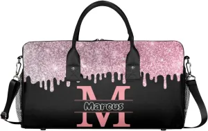Personalized Initial Sports Bag Travel Duffel Bags with Name, Custom Gym Bag for Adults, Overnight Weekend Bags, Fluid Dance Bag, Personalized Gifts, Other Glitter