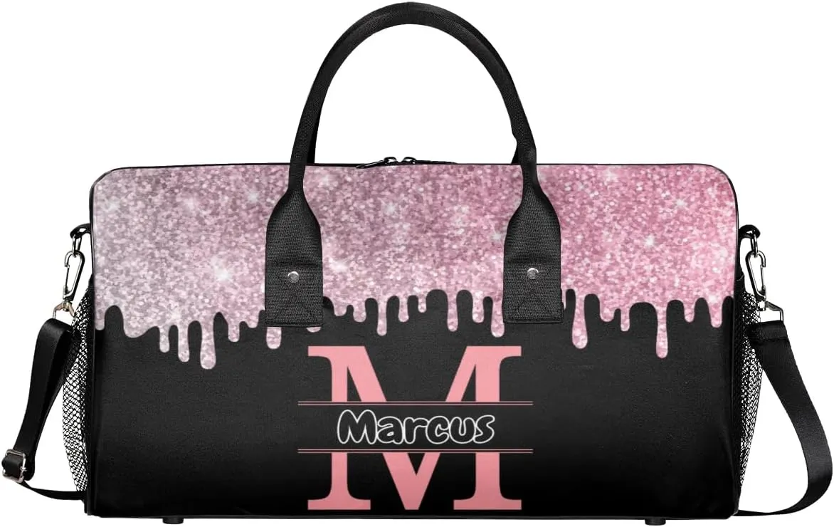 Personalized Initial Sports Bag Travel Duffel Bags with Name, Custom Gym Bag for Adults, Overnight Weekend Bags, Fluid Dance Bag, Personalized Gifts, Other Glitter