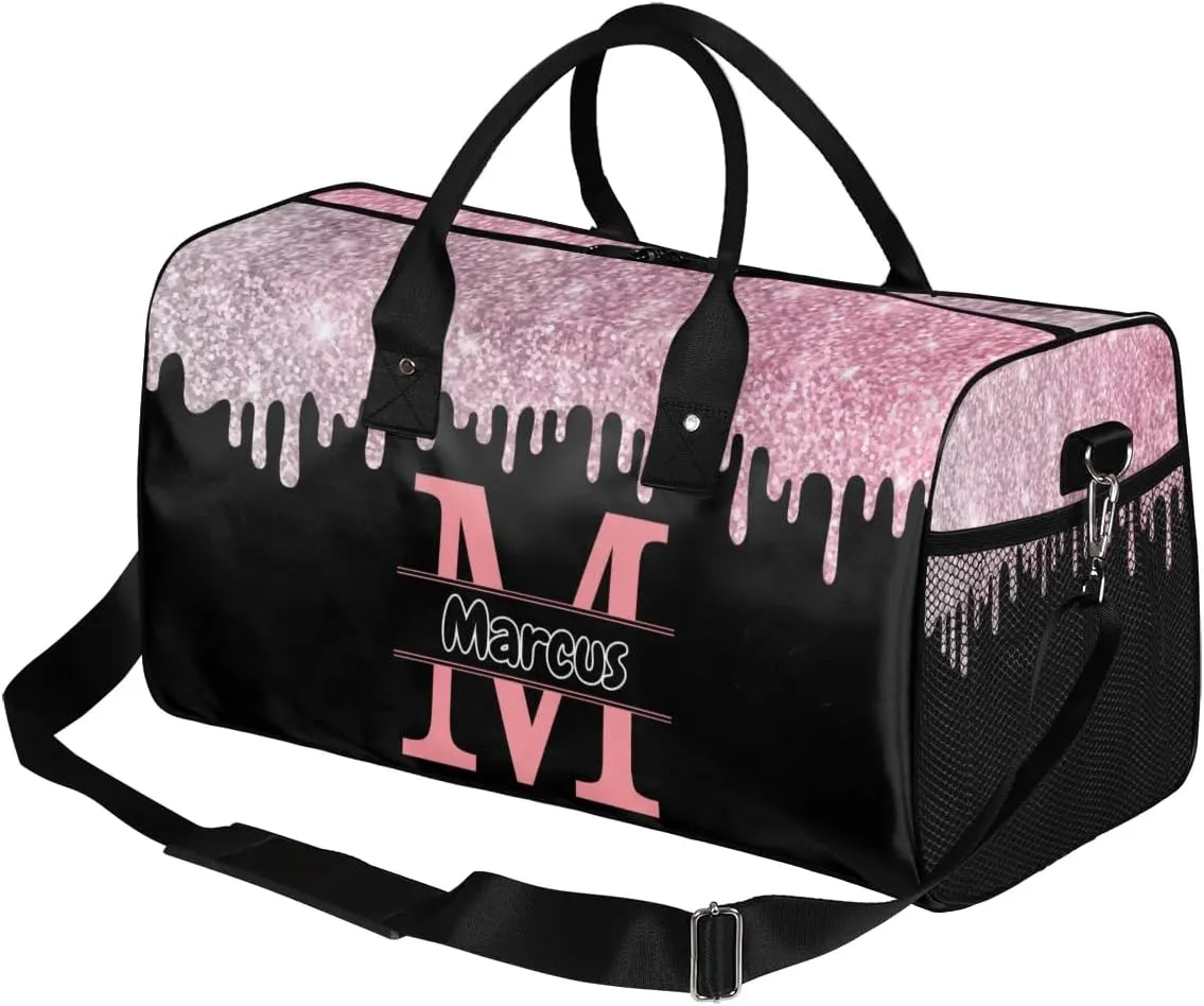 Personalized Initial Sports Bag Travel Duffel Bags with Name, Custom Gym Bag for Adults, Overnight Weekend Bags, Fluid Dance Bag, Personalized Gifts, Other Glitter