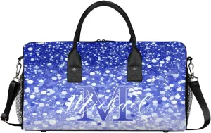 Personalized Initial Travel Duffel Bag with Name, Custom Gym Bag Sport Bag Weekender Overnight Bag for Women Men, Dark Blue White Glitter