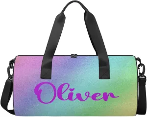 Personalized Kids Gym Bag Sport Bag Duffel Bag for Girl Boy, Custom Gymnastics Dance Travel Bag Weekender Bags with Adjustable Colorful Glitter