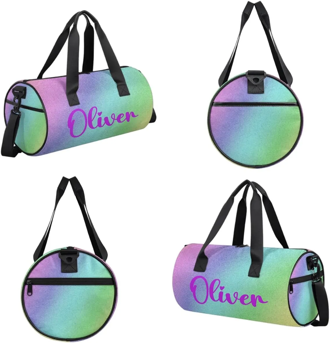 Personalized Kids Gym Bag Sport Bag Duffel Bag for Girl Boy, Custom Gymnastics Dance Travel Bag Weekender Bags with Adjustable Colorful Glitter