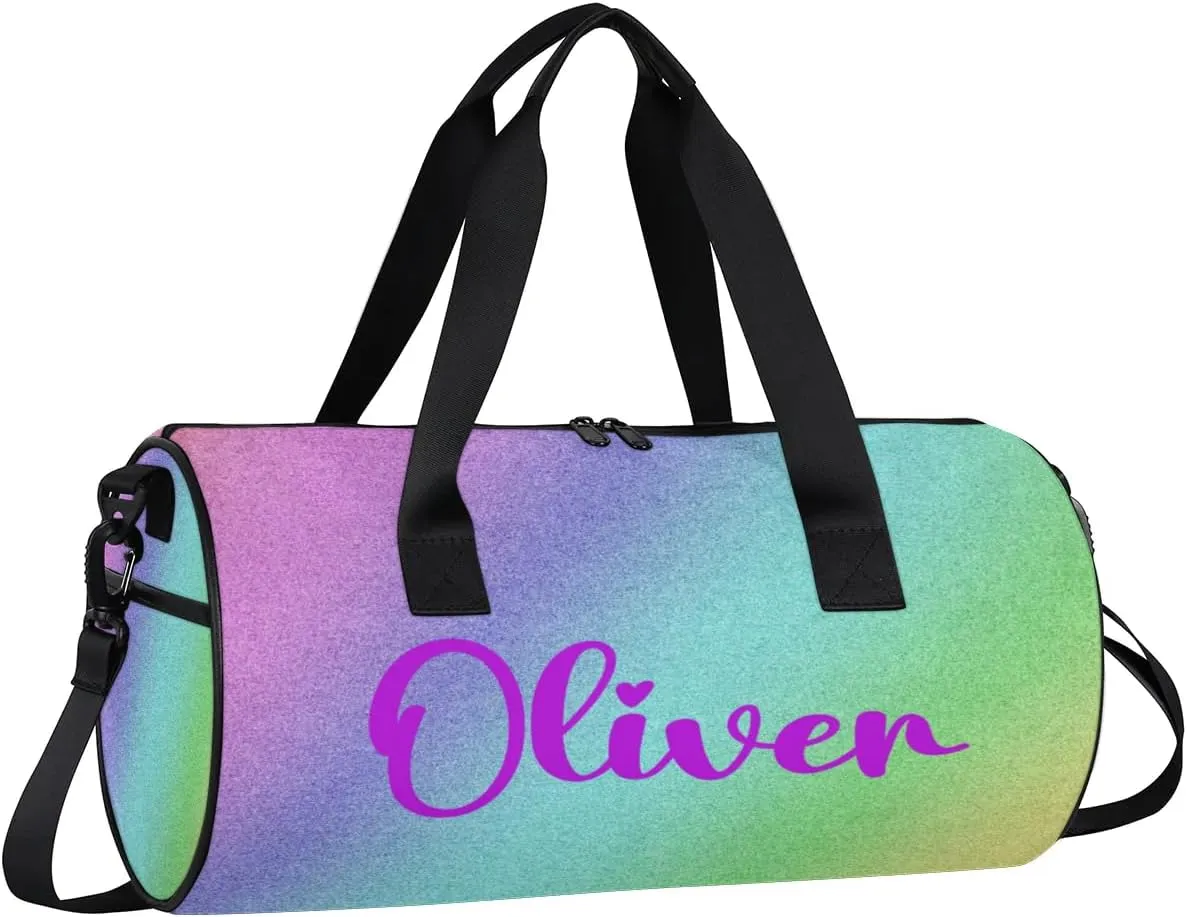 Personalized Kids Gym Bag Sport Bag Duffel Bag for Girl Boy, Custom Gymnastics Dance Travel Bag Weekender Bags with Adjustable Colorful Glitter