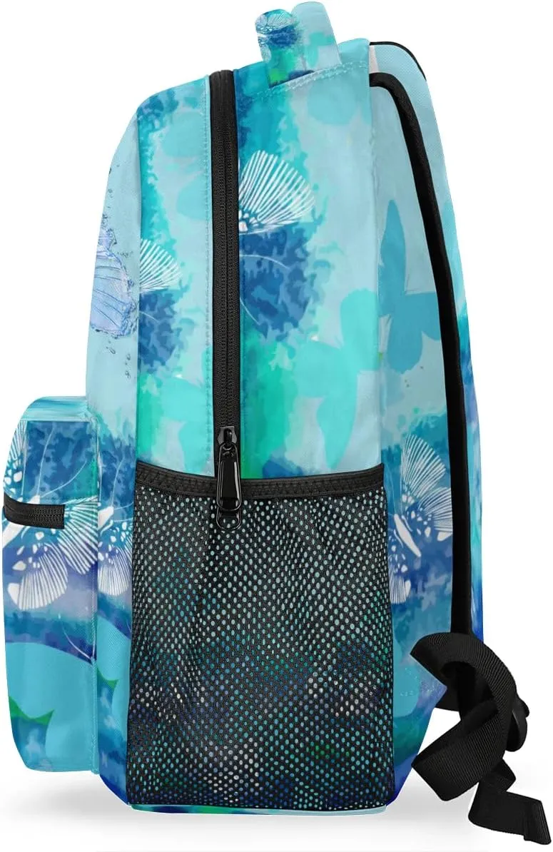 Personalized Name Dance Backpack Bag Daypack Travel Training Backpacks for Women Watercolor Painted Blue Butterflies