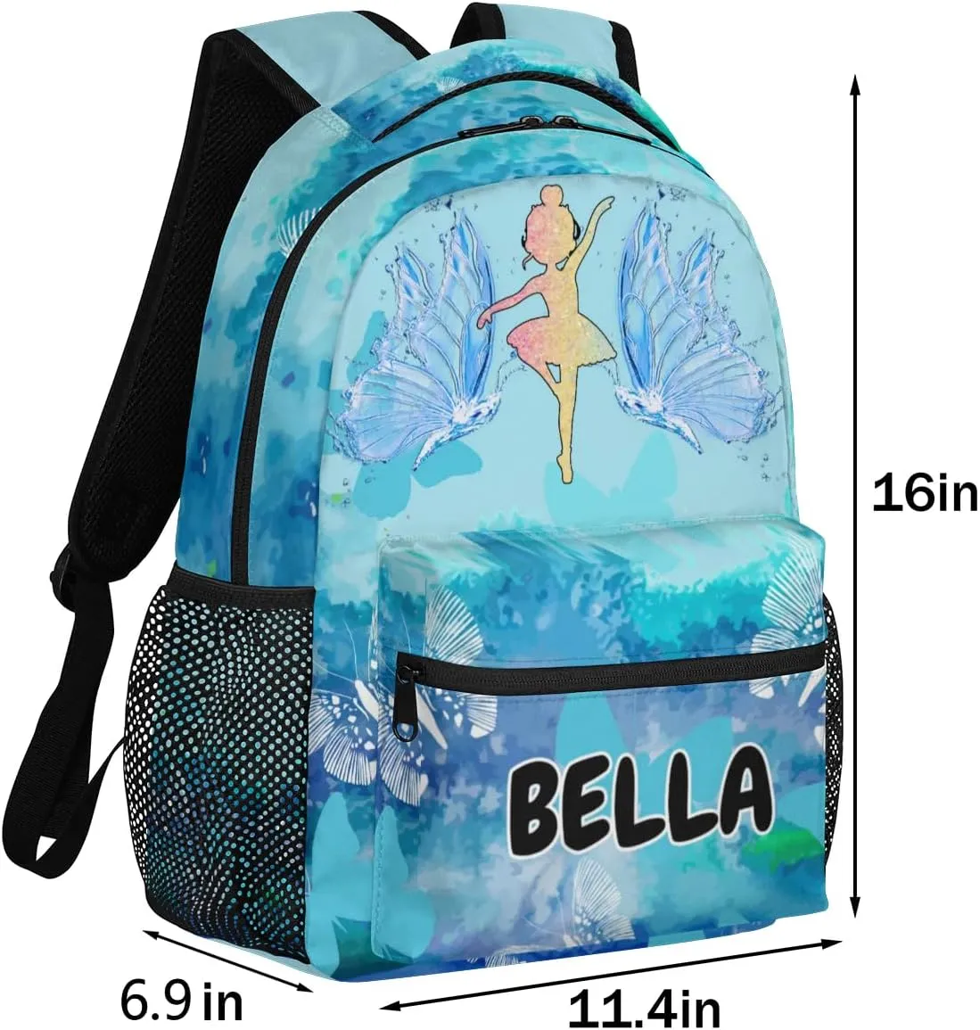 Personalized Name Dance Backpack Bag Daypack Travel Training Backpacks for Women Watercolor Painted Blue Butterflies