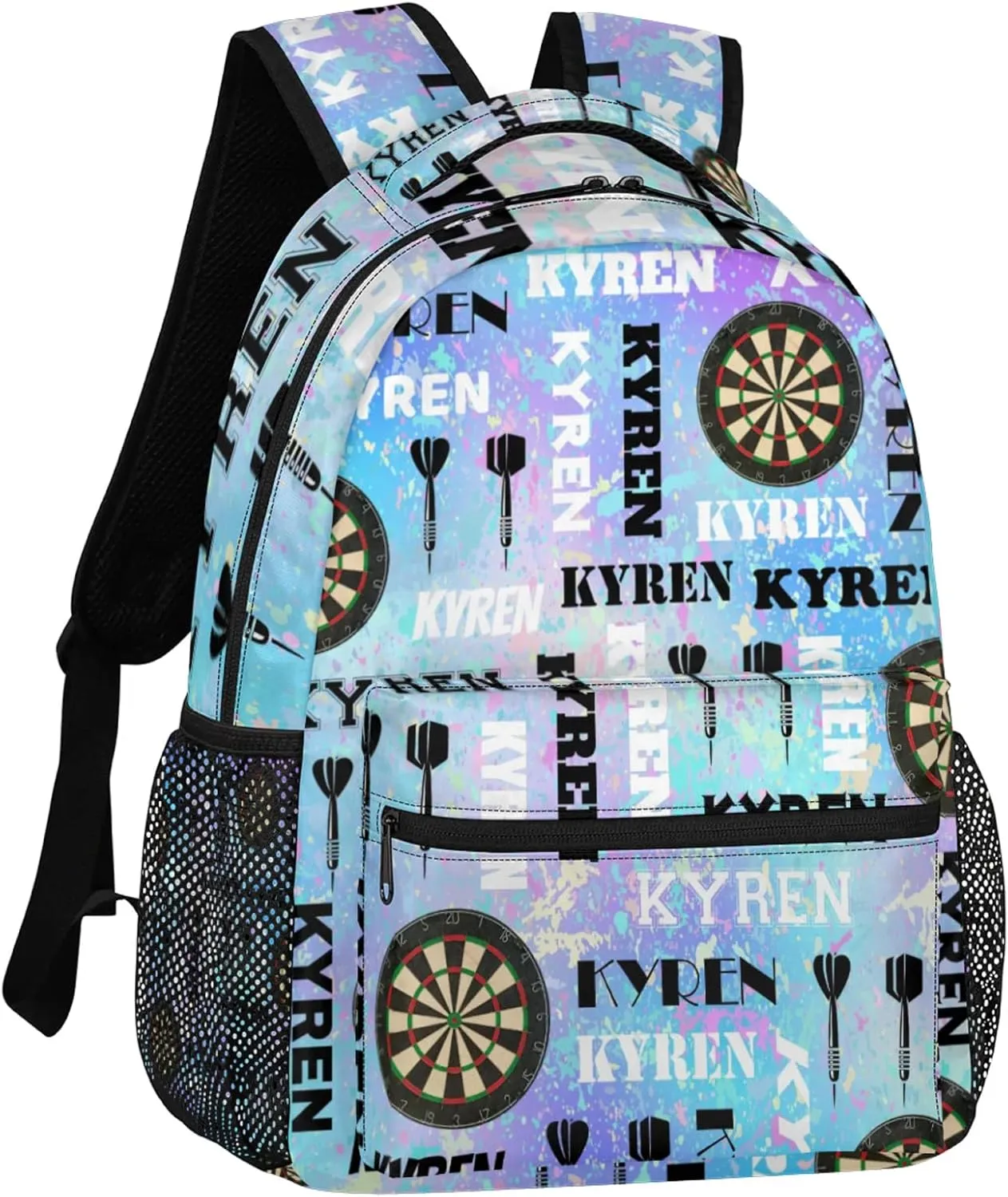Personalized Name Darts Backpack, Custom Sports Bag Backpack for Men Women, Laptop Backpacks Travel Camping Daypack, Blue Purple