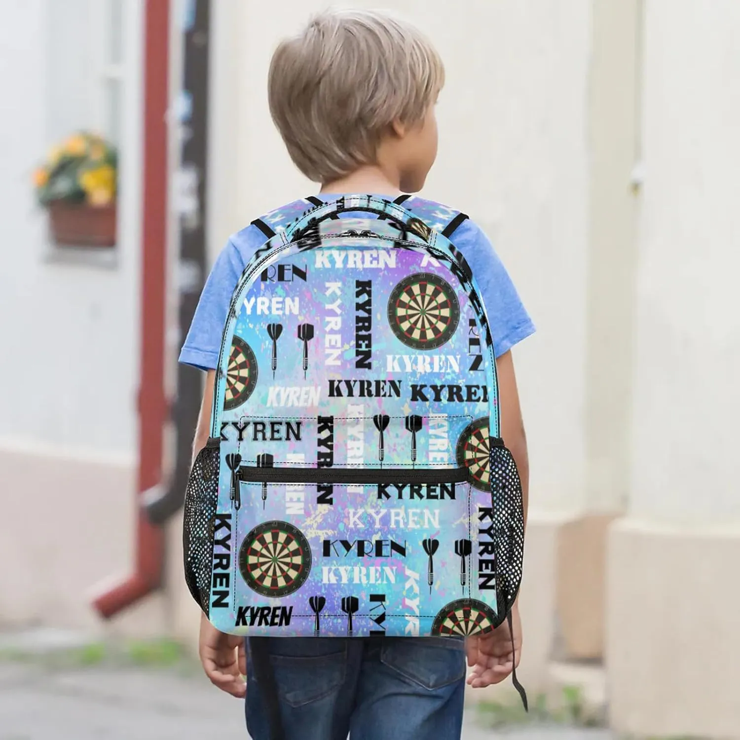 Personalized Name Darts Backpack, Custom Sports Bag Backpack for Men Women, Laptop Backpacks Travel Camping Daypack, Blue Purple
