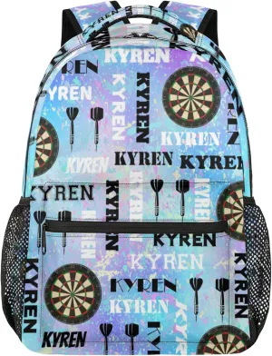 Personalized Name Darts Backpack, Custom Sports Bag Backpack for Men Women, Laptop Backpacks Travel Camping Daypack, Blue Purple