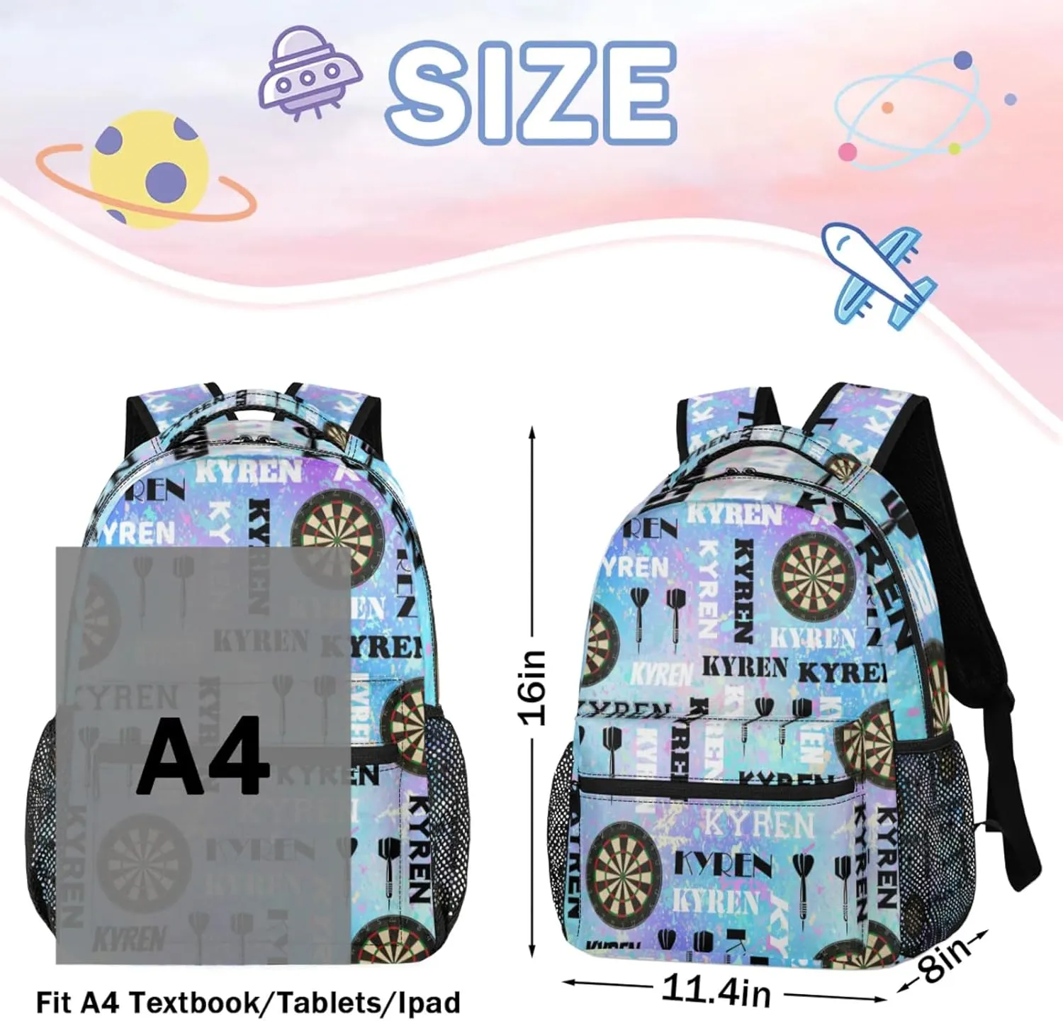 Personalized Name Darts Backpack, Custom Sports Bag Backpack for Men Women, Laptop Backpacks Travel Camping Daypack, Blue Purple