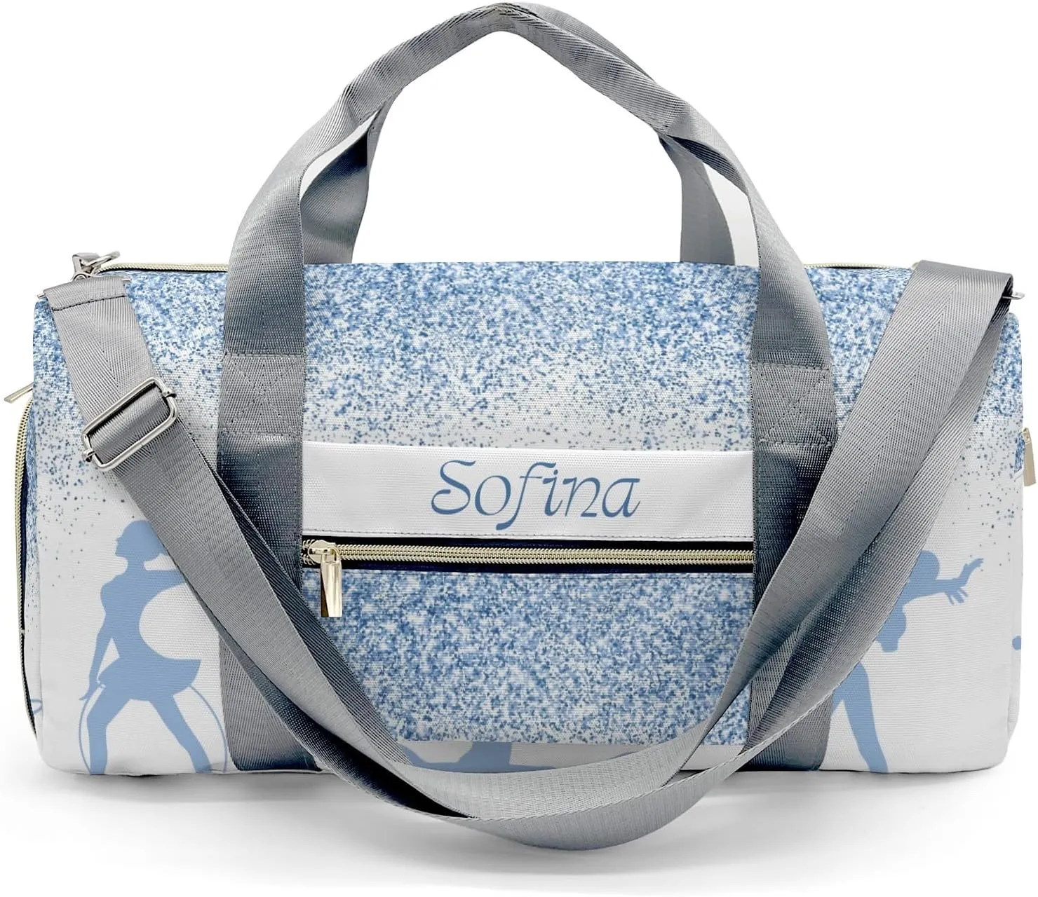 Personalized Name Duffel Bag Blue Glitter Inbakerdoek Rhythmic Gymnastics On-the-Go Fitness: Travel Bags Designed for Active Living