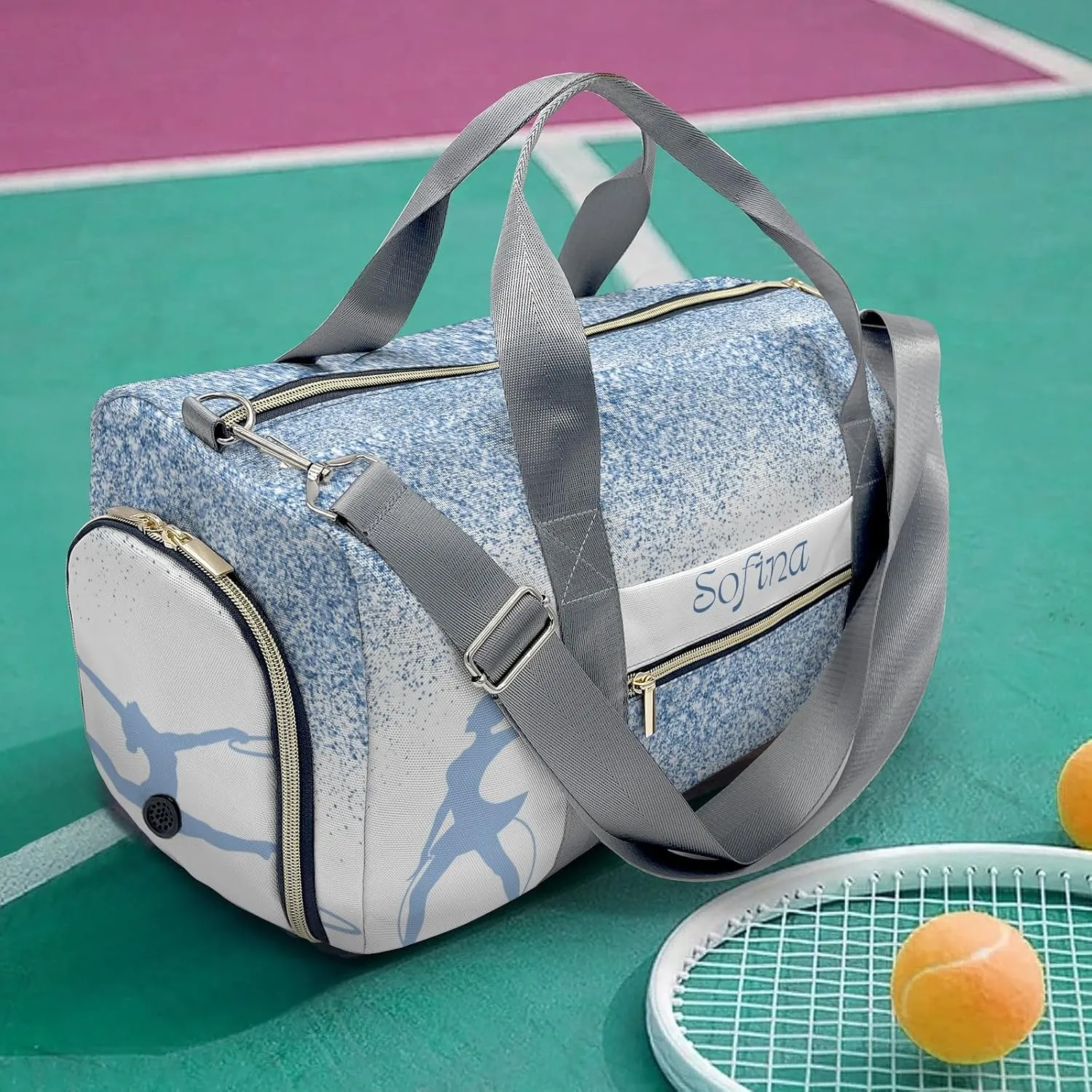 Personalized Name Duffel Bag Blue Glitter Inbakerdoek Rhythmic Gymnastics On-the-Go Fitness: Travel Bags Designed for Active Living
