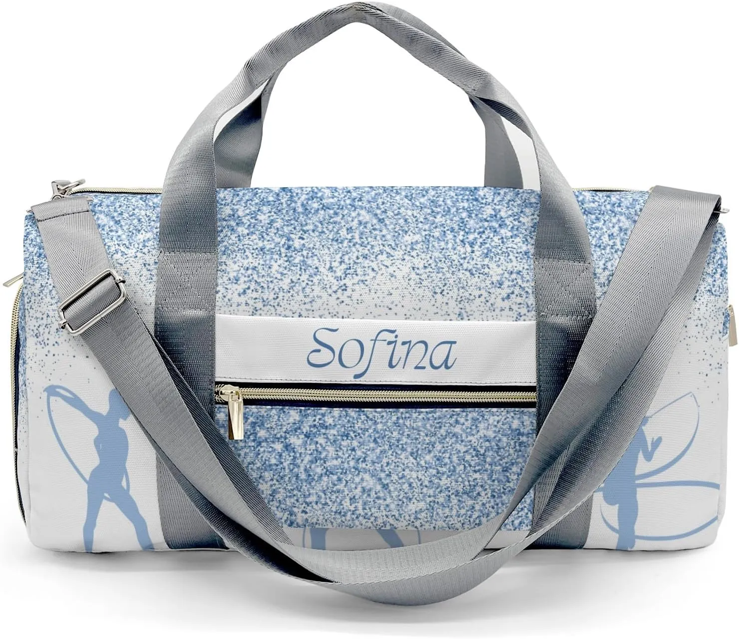 Personalized Name Duffel Bag Blue Glitter Rhythmic Gymnastics Ribbon Sport Ultimate Travel Bags: Your Companion for Every Adventure
